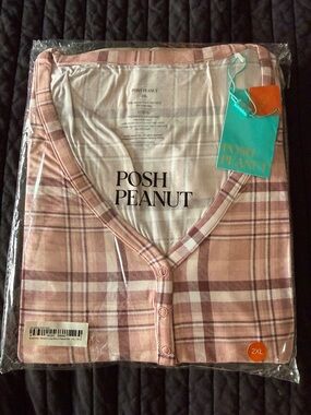Posh Peanut Blush and Mauve Plaid Button-Down Top
